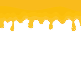 Dripping honey flows down the frame. Bee honey melting. Maple syrup, liquid caramel wave border, dripping, flowing down, leaking. vector illustration