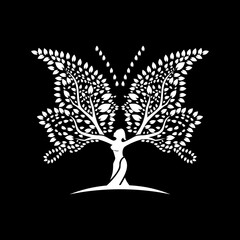 abstract art leaf, plant, people, butterfly logo vector design in black and white colors