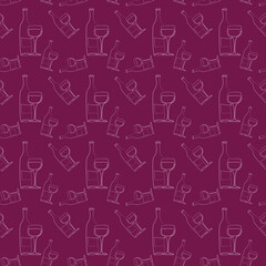 Seamless pattern with outline soft drink booze party serving