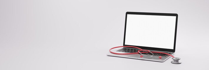 laptop with stethoscope with transparent screen for medical commercial purposes.