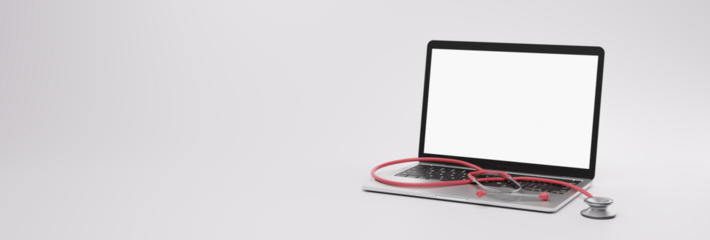 laptop with stethoscope with transparent screen for medical commercial purposes.