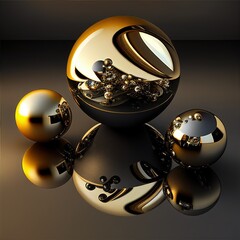 3 golden balls and reflections 