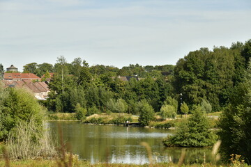 Obraz premium Le lac principal entouré de bois au parc du Paradis à Braine l'Alleud 