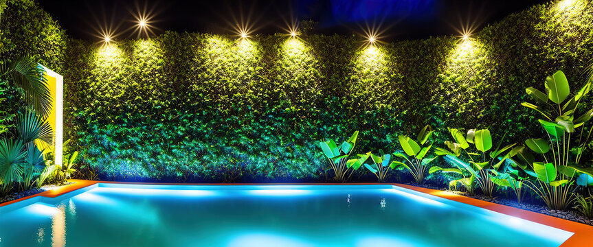 Generative AI art with pool and green plants