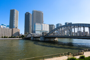 Fototapeta na wymiar 東京都中央区 勝鬨橋と隅田川
