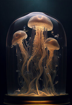 Generative AI illustration of jellyfish under dome