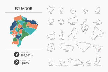 Obraz premium Map of Ecuador with detailed country map. Map elements of cities, total areas and capital.