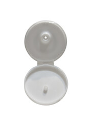 plastic lid for cosmetics with a closing top. On a white background top view