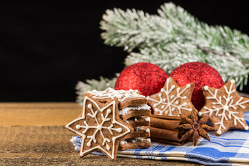 Christmas decoration with gingerbread cookies