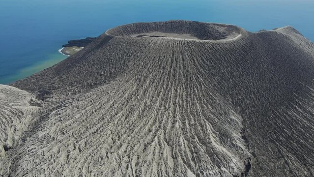 Aerial view of the volcano crater on Isla san Benedicto, a volcanic island in the Pacific Ocean, Colima, Mexico.