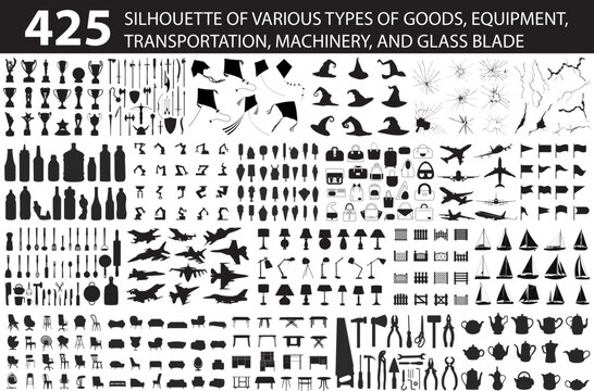 objects, equipment, tool silhouette set