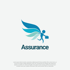 assurance or insurance logo icon, human flying with wings and briefcase