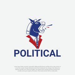 Election themed donkey or horse speaking for politic debate argument, Democratic party logo design vector