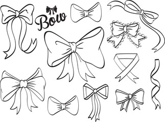 Set of vintage bows. Collection of hand drawn illustration.
