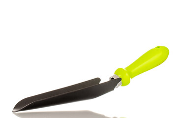 One garden shovel, macro, isolated on white aphids.