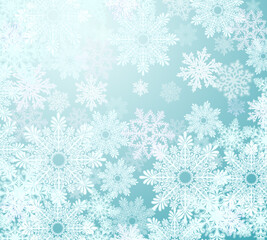 Winter Frosty Tracery Of Snowflakes On Green Background
