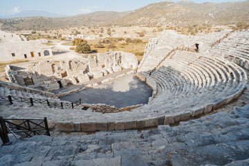 Patara (Pttra). Ruins of the ancient Lycian city Patara. Amphi-theatre and the assembly hall of Lycia public. Patara was at the Lycia (Lycian) League's capital. 
Patara ancient city. Antalya, TURKEY