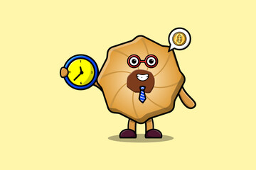 Cute cartoon Cookies character holding clock illustration with happy expression