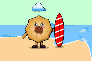 Cute cartoon Cookies character playing surfing with surfing board