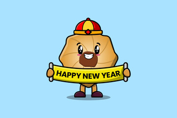 Cute cartoon Cookies chinese character holding happy new year board illustration
