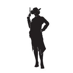 Musketeer with sword detailed isolated vector silhouette.