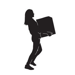 Illustration Woman carrying box. Isolated black silhouette. 