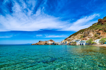 Traditional Greek fishermen village, blue sea, great sky, summer