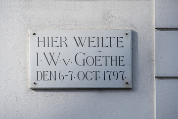 Gedenktafel für den Aufenthalt von Johann Wolfgang Goethe in Stans, Kanton Nidwalden, Schweiz