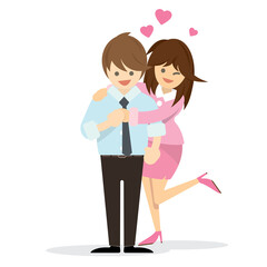 Illustration of happy couple isolated with office clothes smiling and laughing together embracing and touching tenderly.