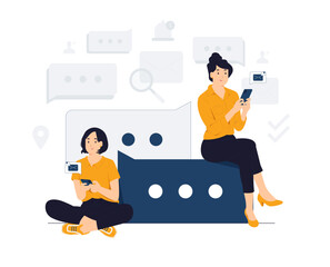 Texting, typing, Online conversation, messaging, chatting, communication, and Messages in mobile phone apps Concept illustration