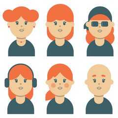 Fototapeta premium Redhead people faces icons set avatars in flat style geometry vector illustration