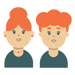 Woman and man of characters redhead avatars in flat style vector illustration geometry