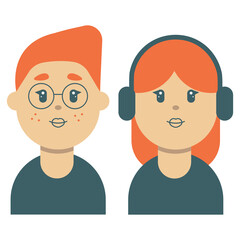 Obraz premium Woman and man of characters redhead avatars in flat style vector illustration geometry