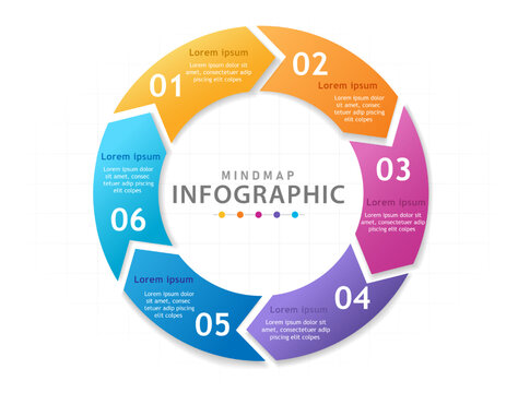 Infographic Template For Business. 6 Steps Modern Mindmap Diagram With Circle Wheel, Presentation Vector Infographic