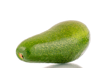 One ripe avocado, macro, isolated on white background.