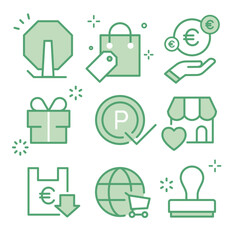 Shopping Icon Set Sale, points, rewards and stamps