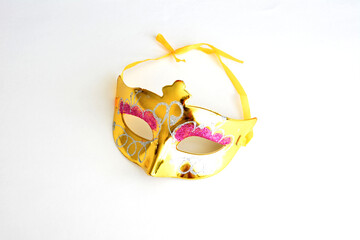 golden mask for masquerade isolated on white background
