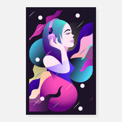vector illustration of a girl listening to music, abstract design ideal for a decorative painting
