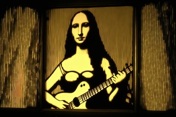 mona lisa playing guitar portrait illustration generative ai