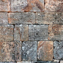 Aged Stone Wall Weathered Texture. Ancient Brickwork. Distressed Surface. Background Backdrop. Square Format Photo