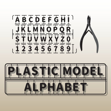 Dark plastic model style letter, including capital alphabet and numbers.