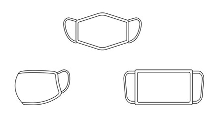 Medical mask vector set outline icon. Set vector icon isolated on white background medical mask.