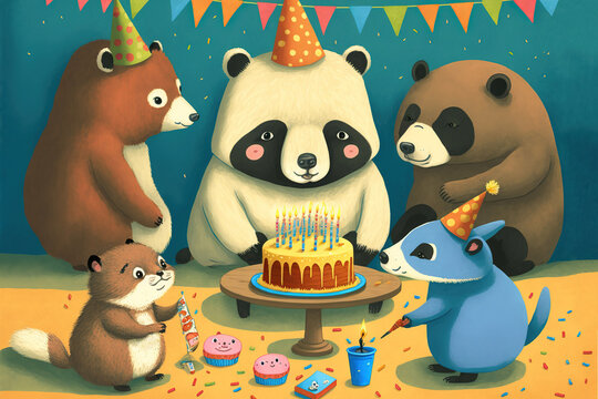 Multiple Animals Happy Birthday Card Generative AI