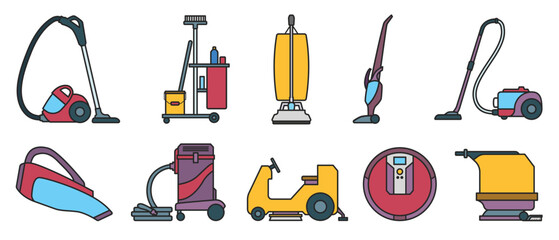 Vacuum cleaner color vector illustration on white background . Set icon vacuum cleaner for cleaning .Color vector icon hoover for cleaning carpet. © Svitlana
