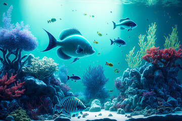 Obraz na płótnie Canvas Beautiful aquarium with sea fish and coral