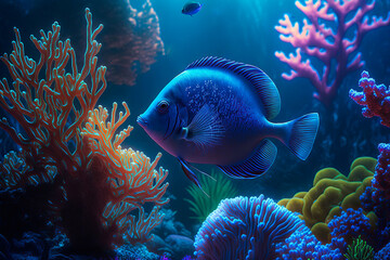Beautiful aquarium with sea fish and coral