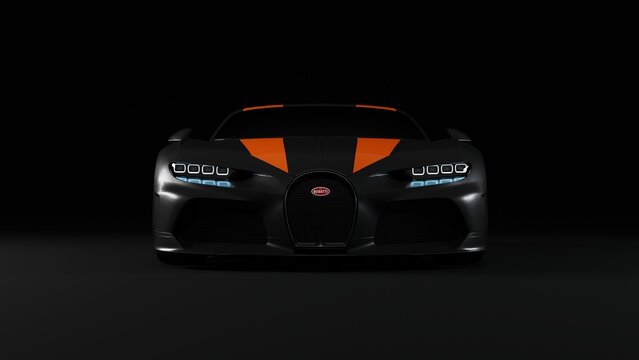 Luxury Racing Bugatti Chiron Sport 300+ Super car on dark Background, Automotive Sport car. 3D Render