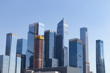 Modern Skyline of Glass Skyscrapers in Hudson Yards of New York City