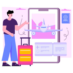 Creative design illustration of mobile plane ticket 