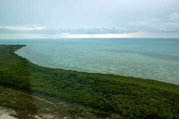 An aerial view of the coast of South Bimini, Bahamas